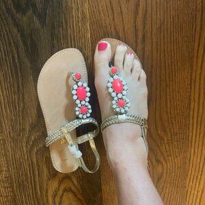 New Lilly Pulitzer Sole Seaurchin Sandals Gold Metallic Thong Flats 6.5, 9.5